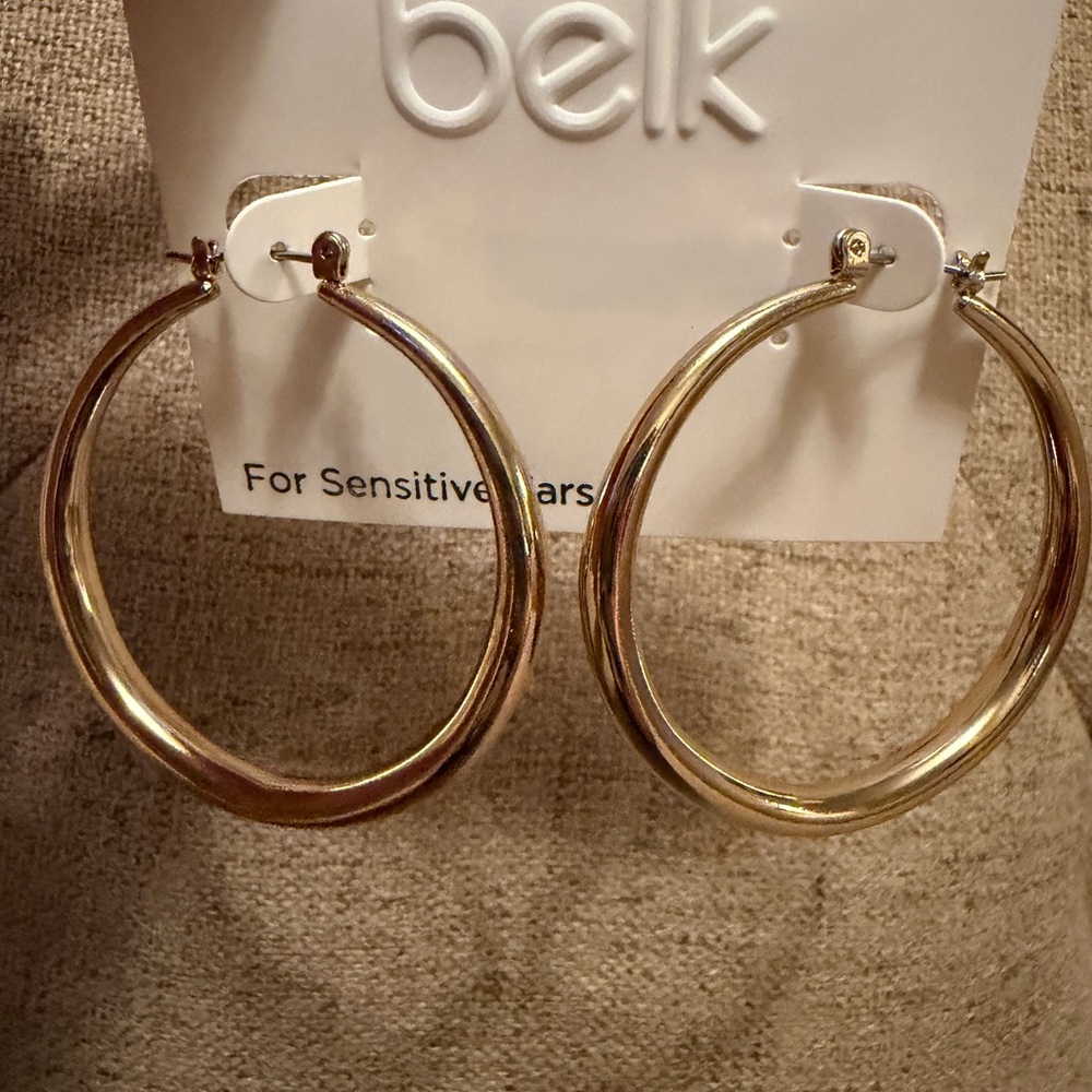 ✨ Belk Gold Hoop Earrings – For Sensitive Ears (New on Card)
